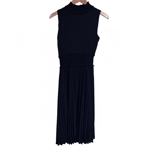 HP🎉 NANETTE Nanette Lepore Mock Neck Pleated Sleeveless Midi Dress Navy Size 2 - Picture 2 of 6